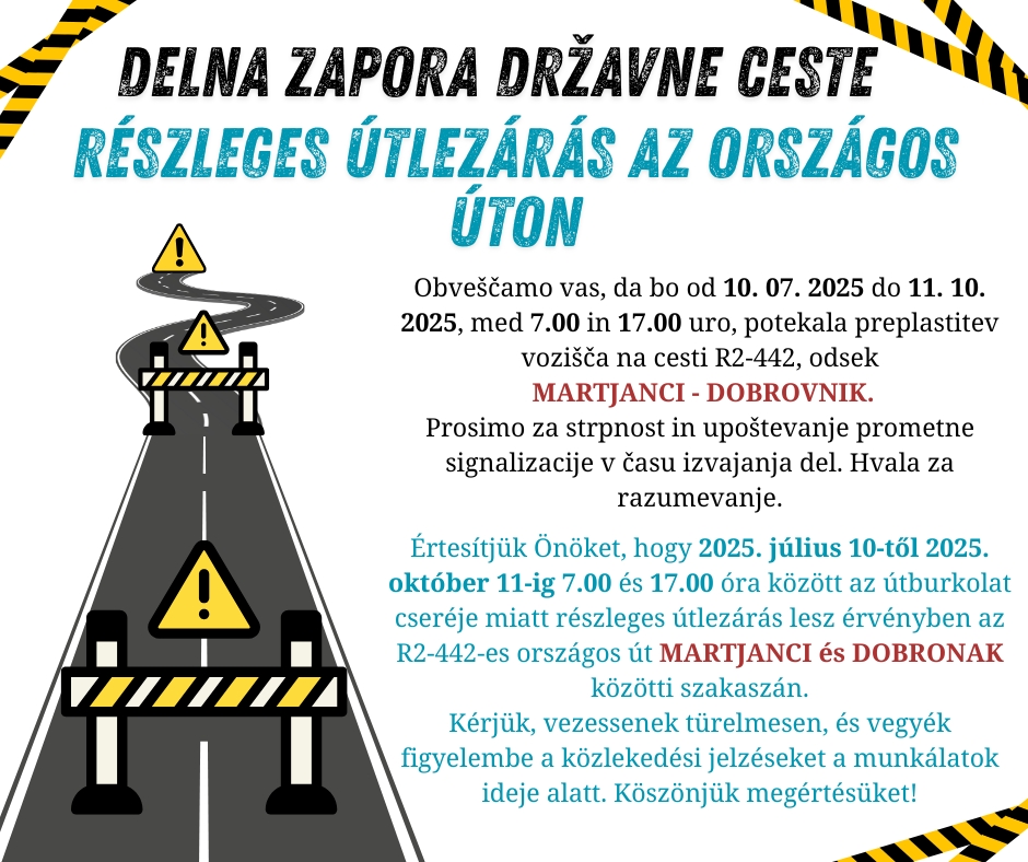 DELNA ZAPORA DRŽAVNE CESTE  RÉSZLEGES ÚTLEZÁRÁS AZ ORSZÁGOS ÚTON